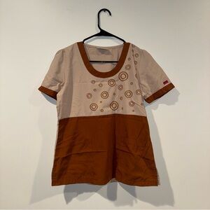 Vintage Circle Patterned Scrub Top